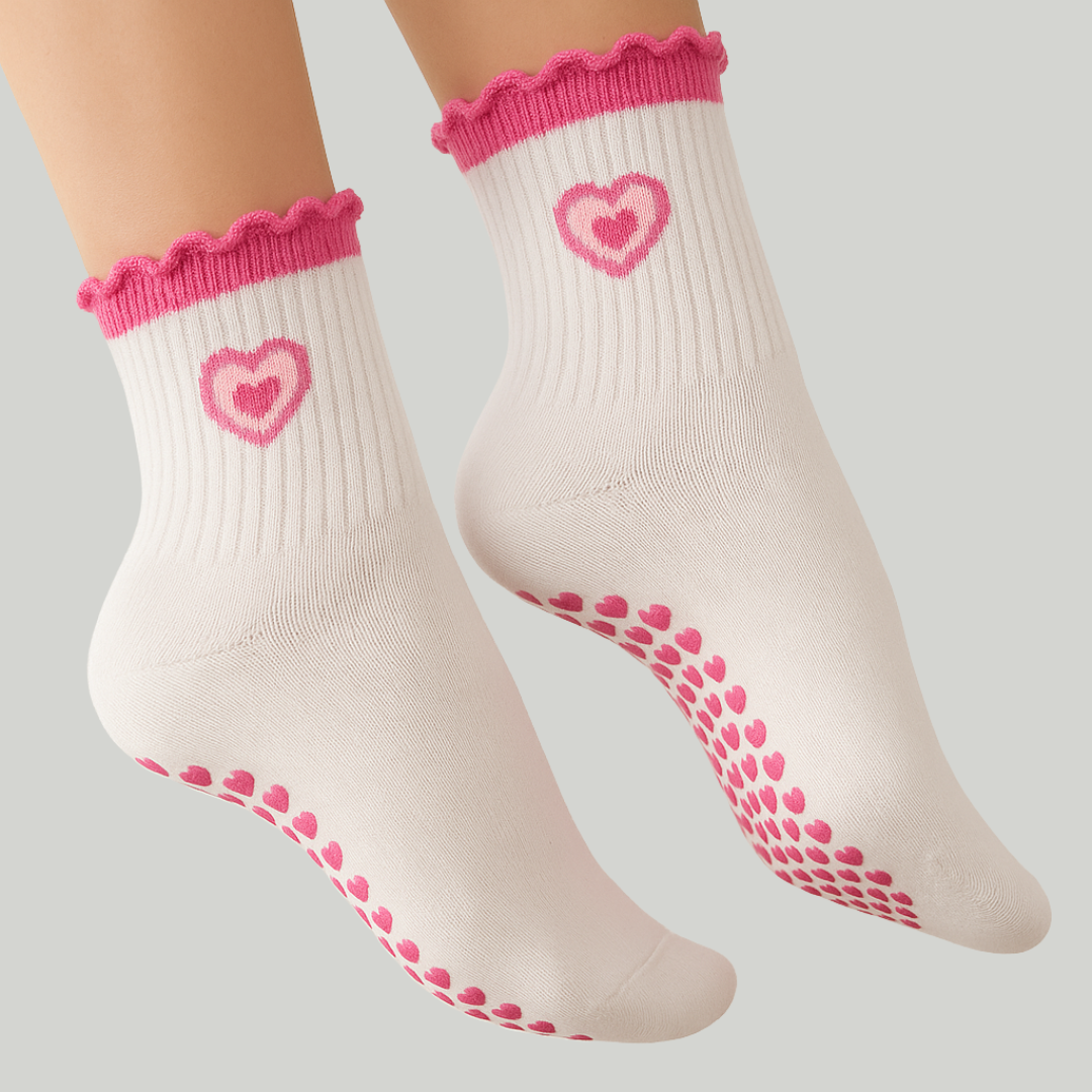 Pink Heart Grip Socks